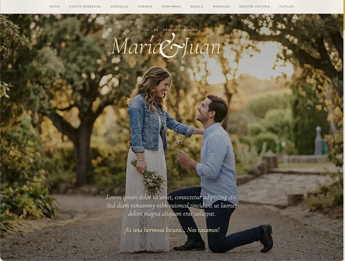 Demo de invitación de matrimonio creada con HeckYes