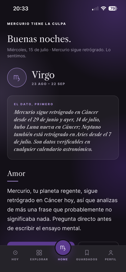 Pantalla de inicio de Mercurio tiene la culpa